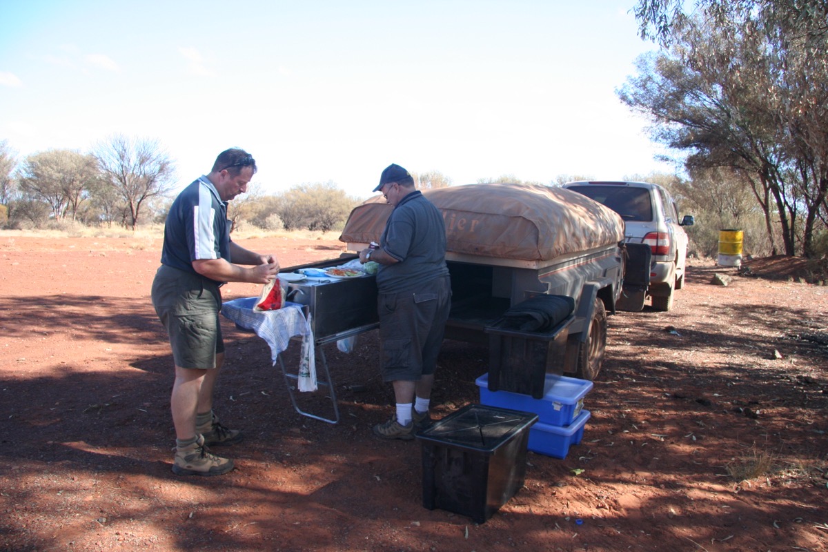 Bush camping kitchen setup in the Australian outback