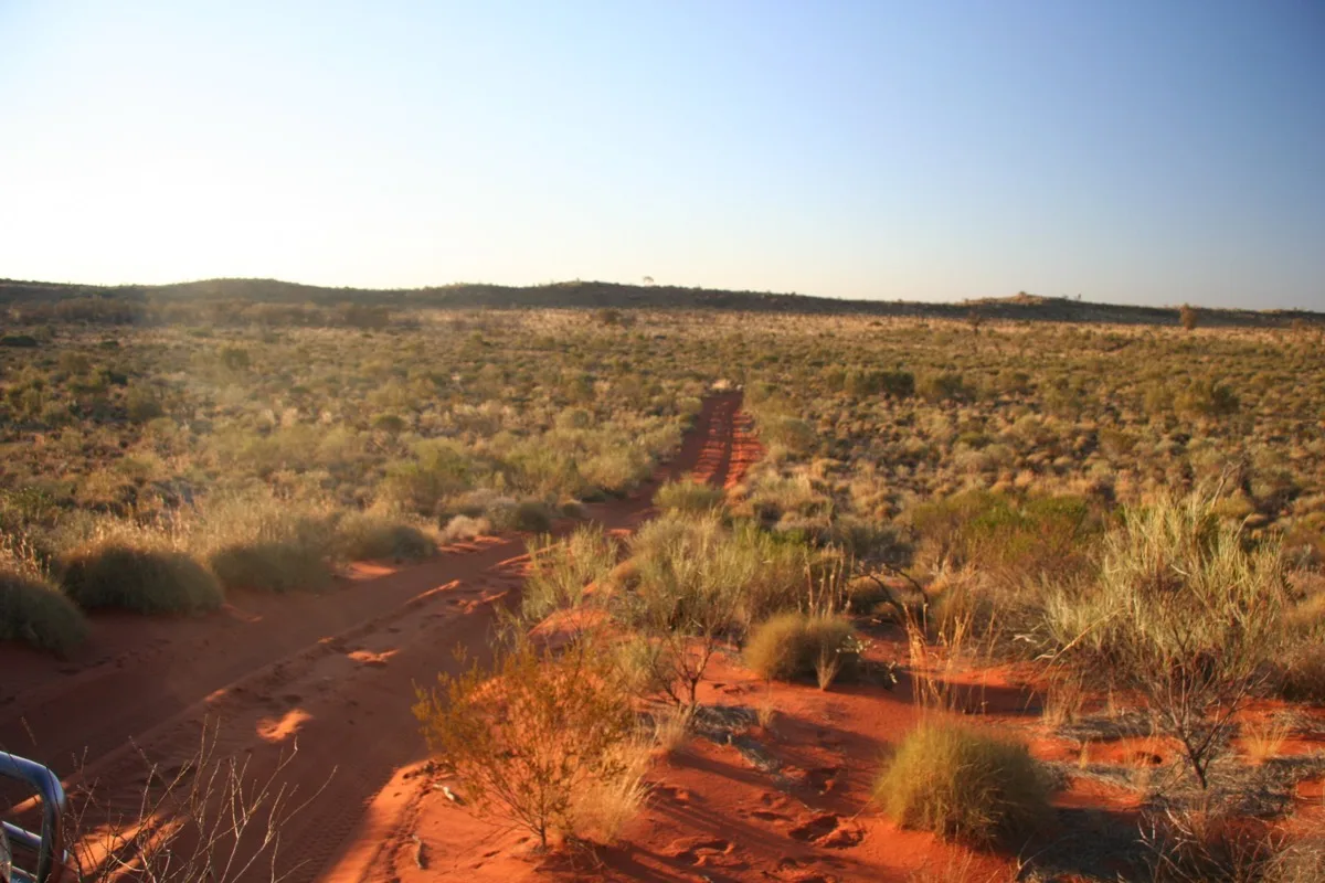 Red earth tracks stretching through the endless Australian outback