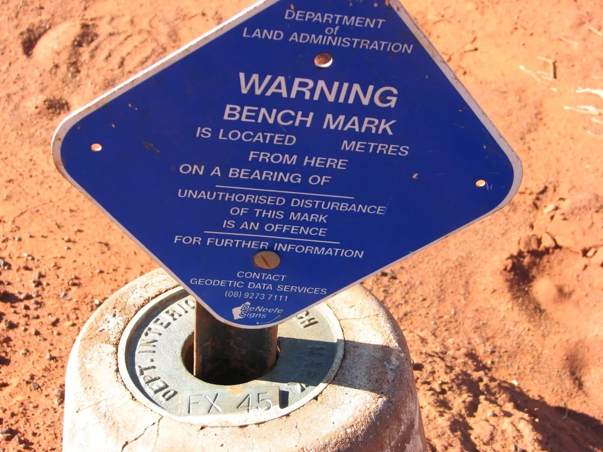 Official geodetic benchmark in the heart of the outback