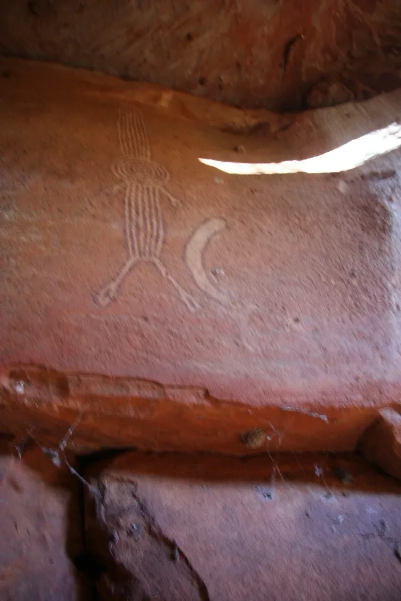 Ancient Aboriginal rock art preserved in sheltered sandstone cave
