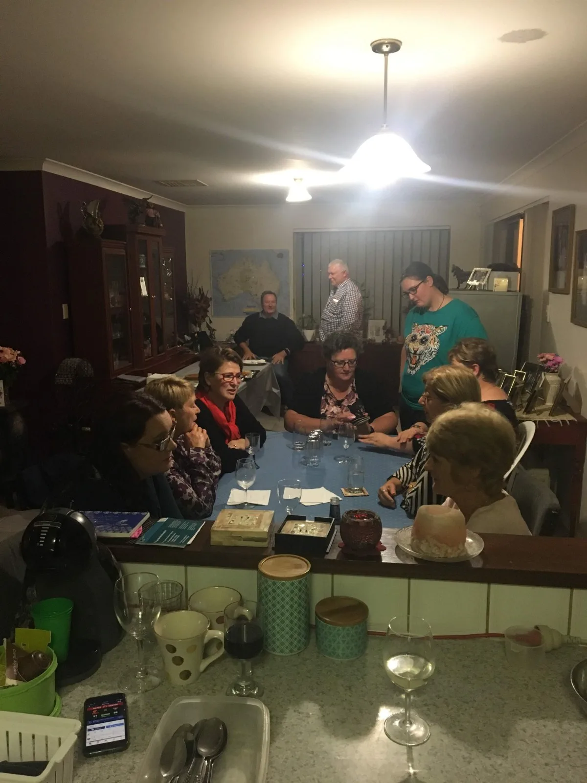Sharing stories and cake with new friends