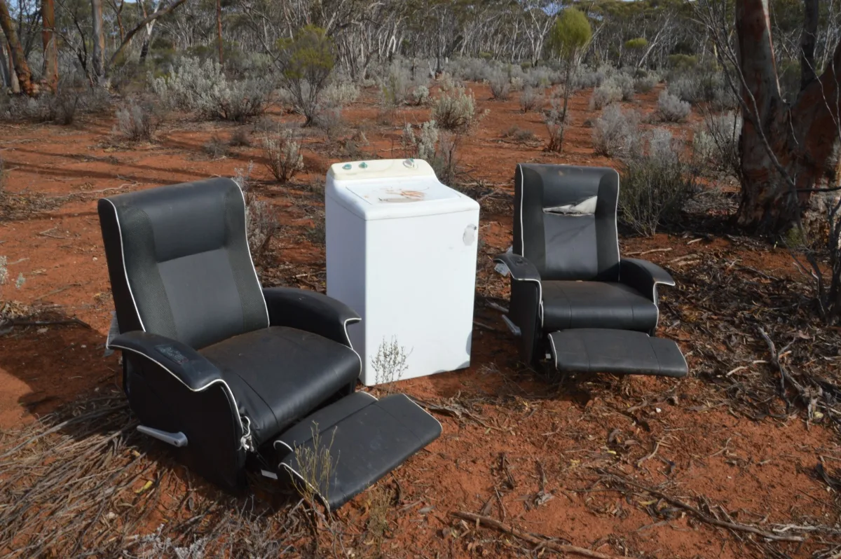 Outback furniture art installation in the red earth