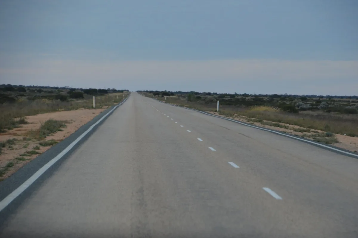 The endless Nullarbor highway stretches ahead endlessly