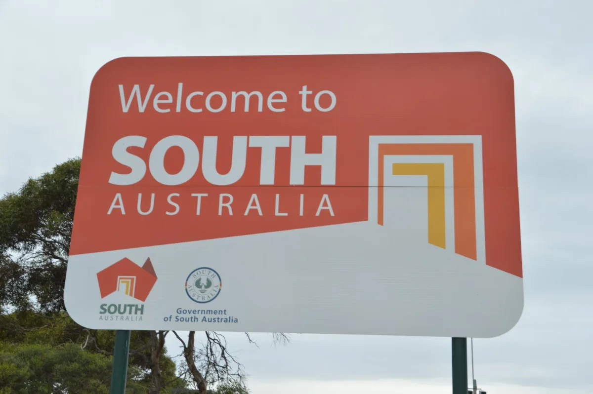 Crossing into South Australia on the Nullarbor journey