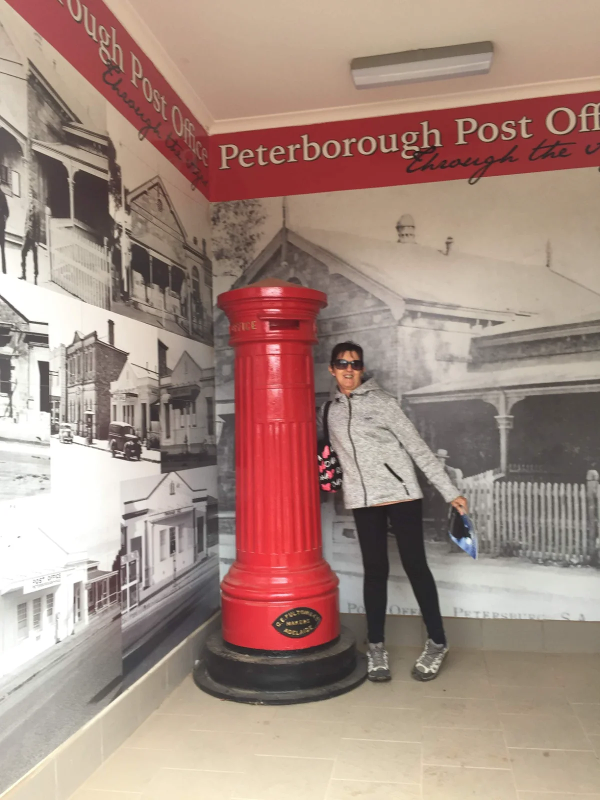 Vintage post box and historic Peterborough display at Steamtown