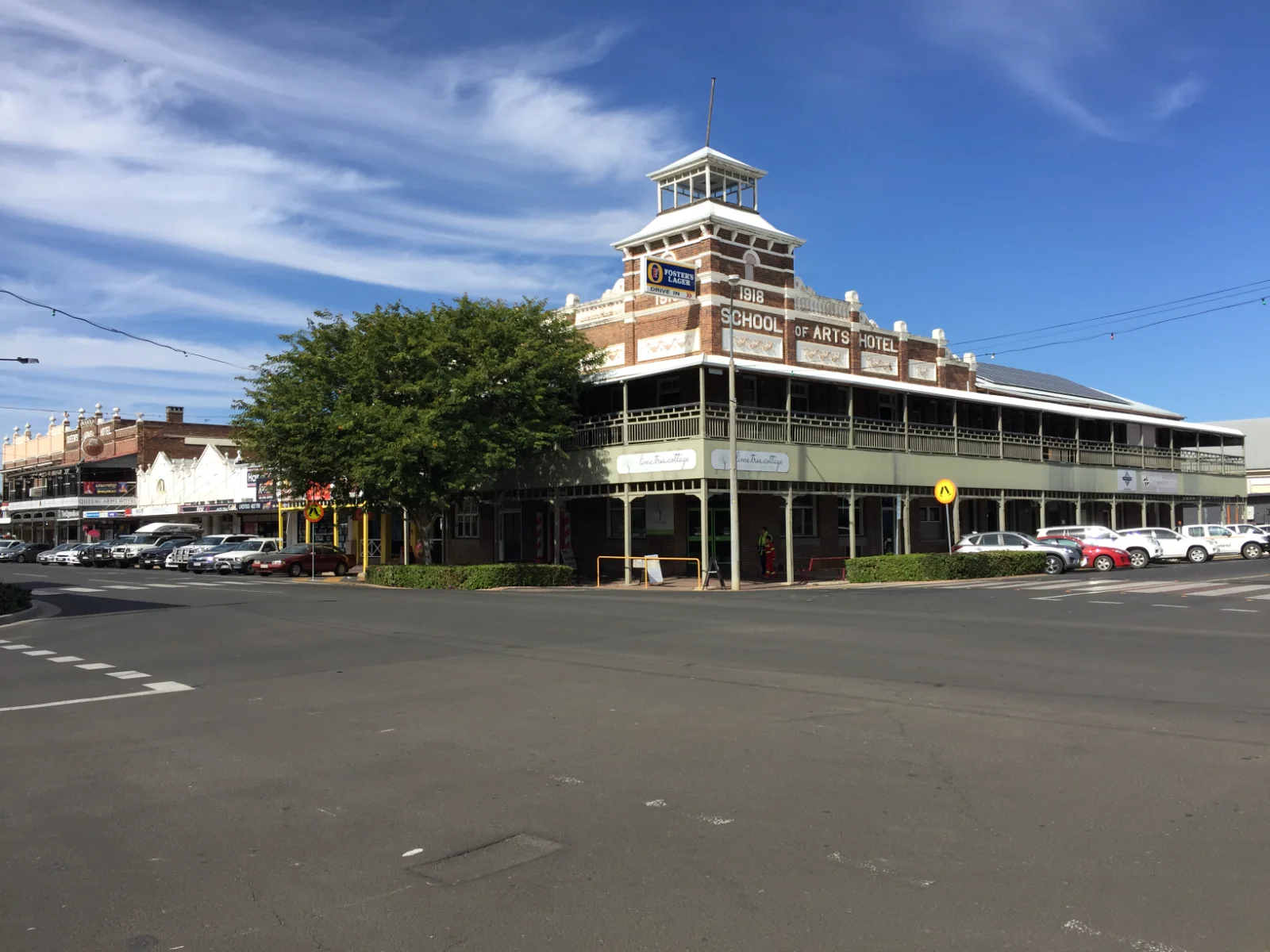 The historic School of Arts Hotel in Roma, Queensland. A grand building representing the town's rich history.