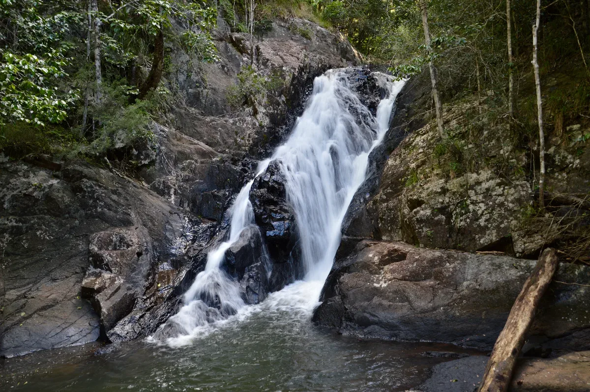 A view of the lower tier of Dinner Falls, a beautiful area to pause and reflect.