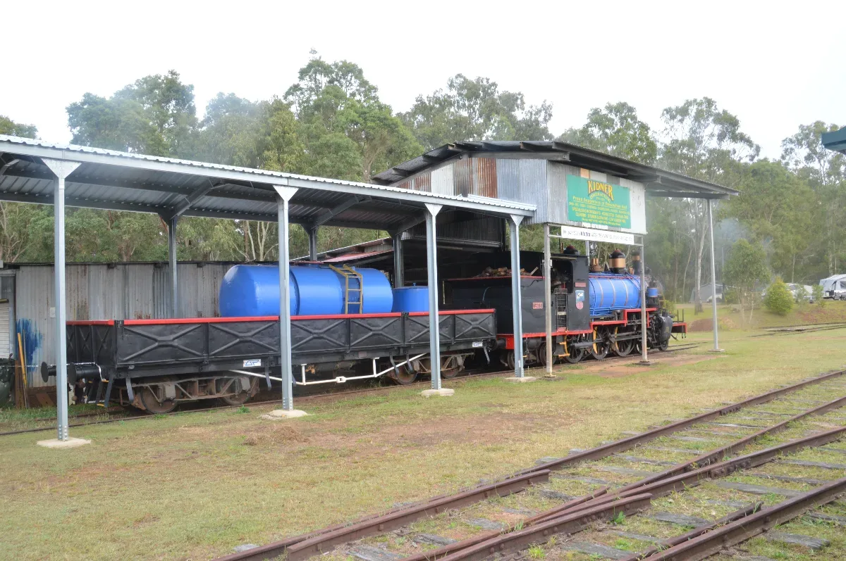 A steam engine on display at the Ravenshoe Railway.