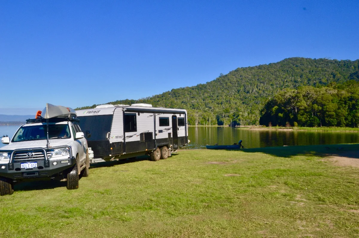 Our lakeside campsite, nestled beside the lake's edge, offering serenity and stunning views.