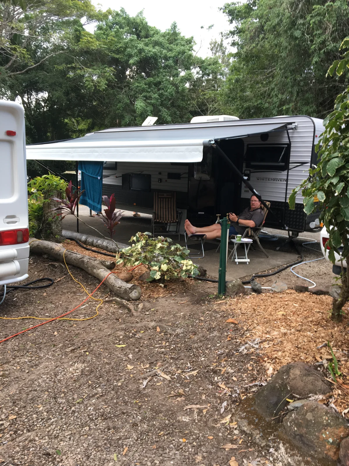 Unpacking at the Kuranda caravan park.