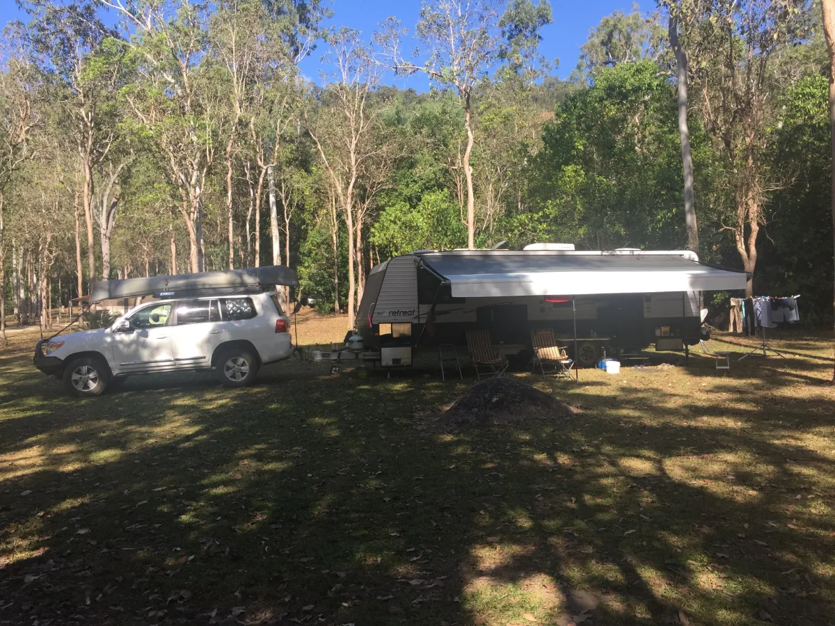 Our temporary home, nestled amongst the trees at Murray Falls camping area.