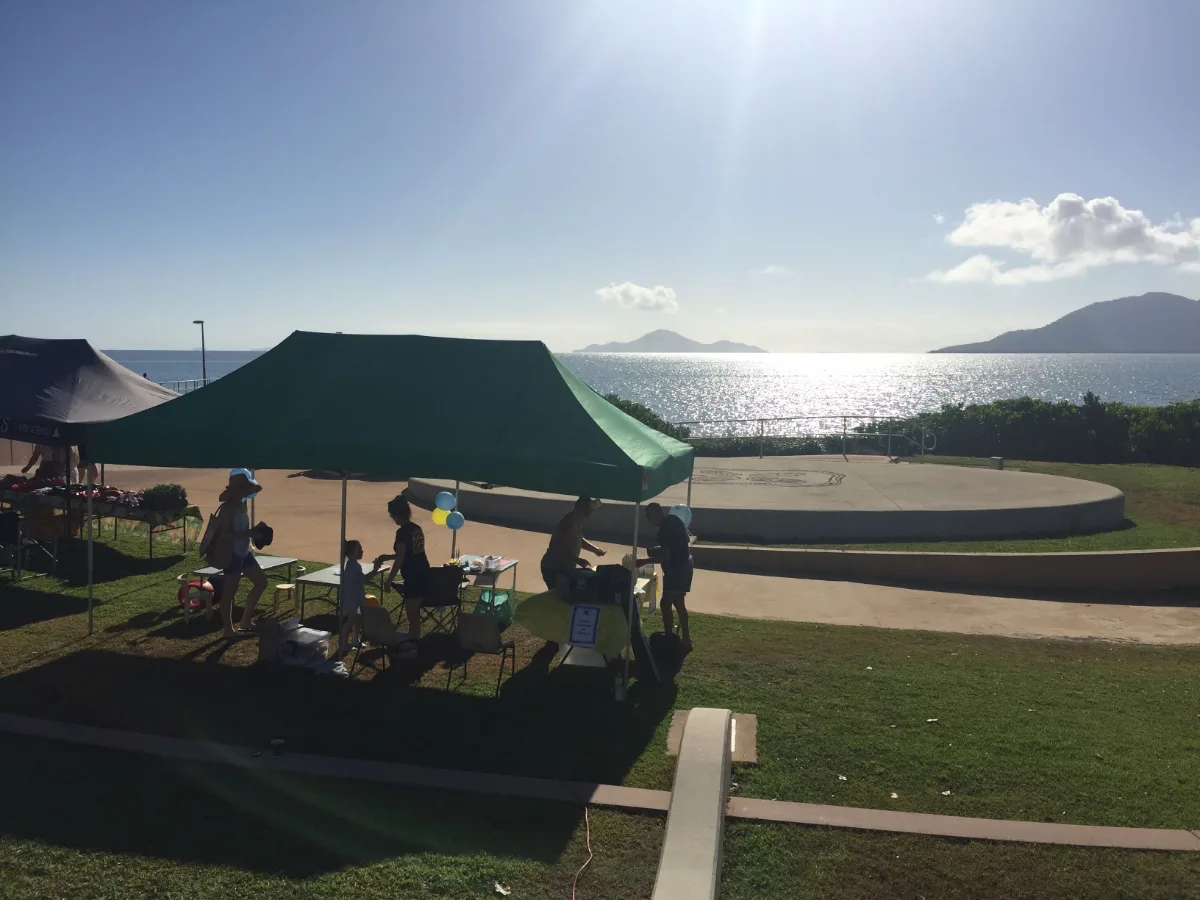 The vibrant Cardwell markets bustling with activity and local vendors.