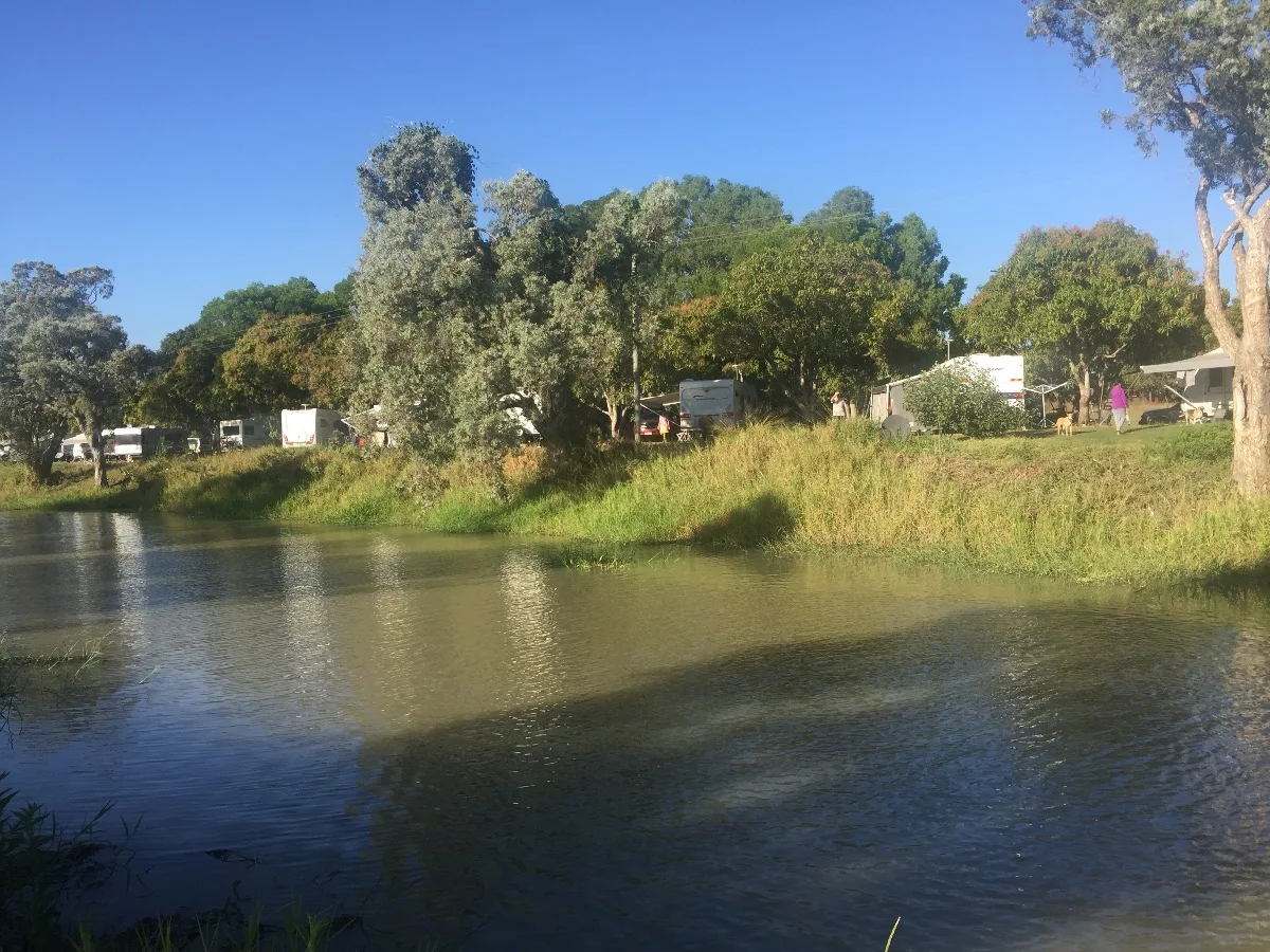Our camp at Burdekin Farm Stay, a verdant oasis by the river.