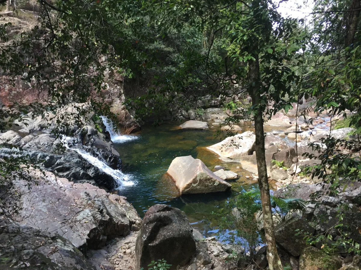 Cascading water creates a tranquil oasis deep in the Outback.