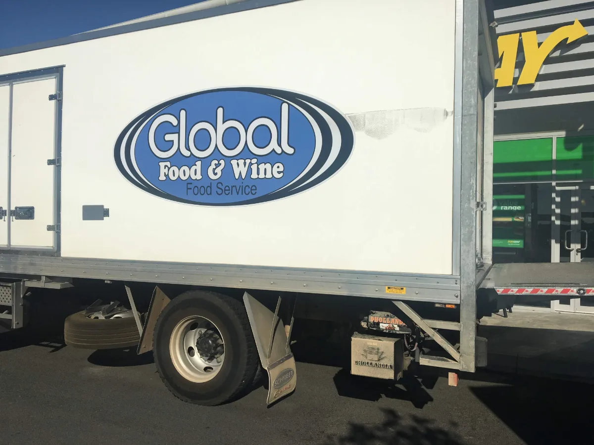 The Global Food & Wine delivery truck, the unwilling participant in our Marian parking saga.