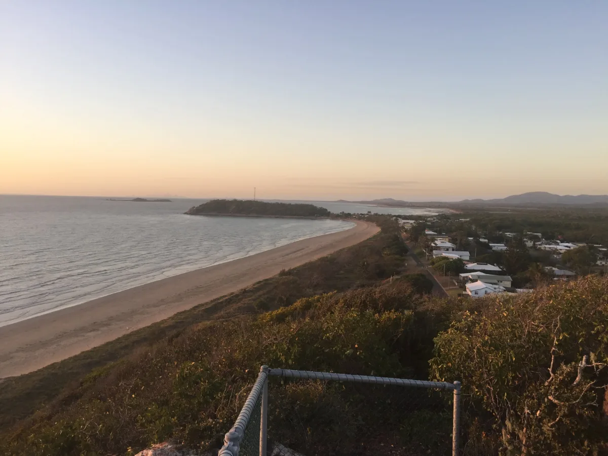 A high vantage point shows the layout of Keppel Sands, a beautiful coastal town.