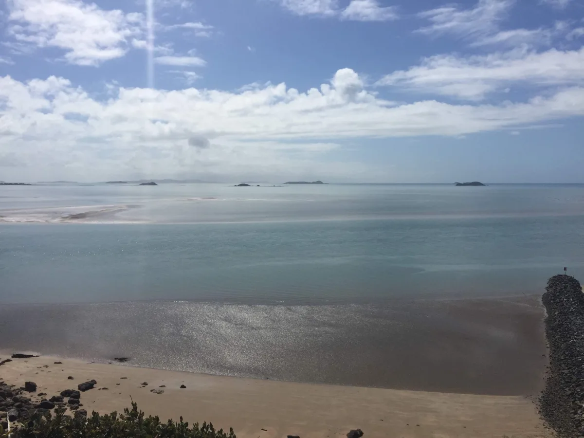 The view from Keppel Sands, looking out to the distant islands. A truly expansive vista.