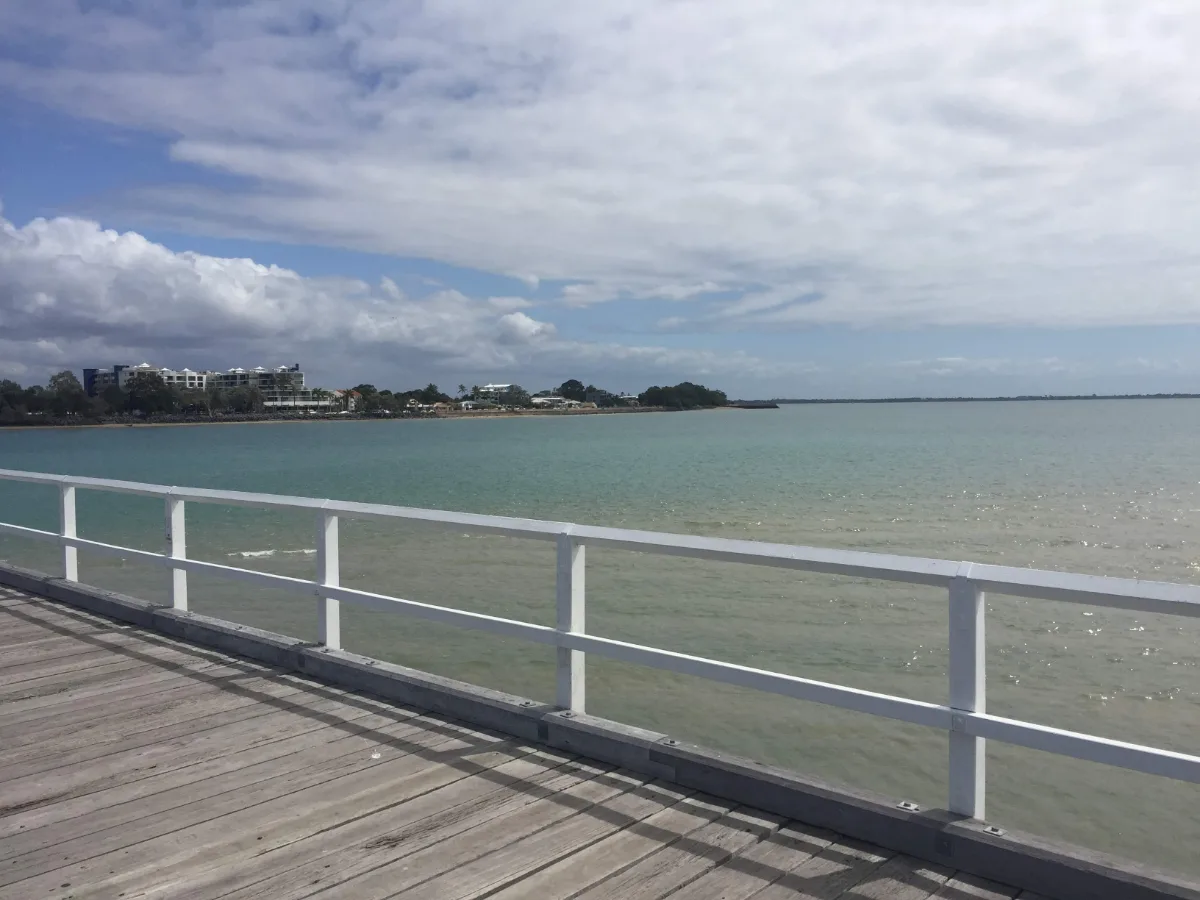 Looking back towards Urangan from the pier, the water is clear and inviting.