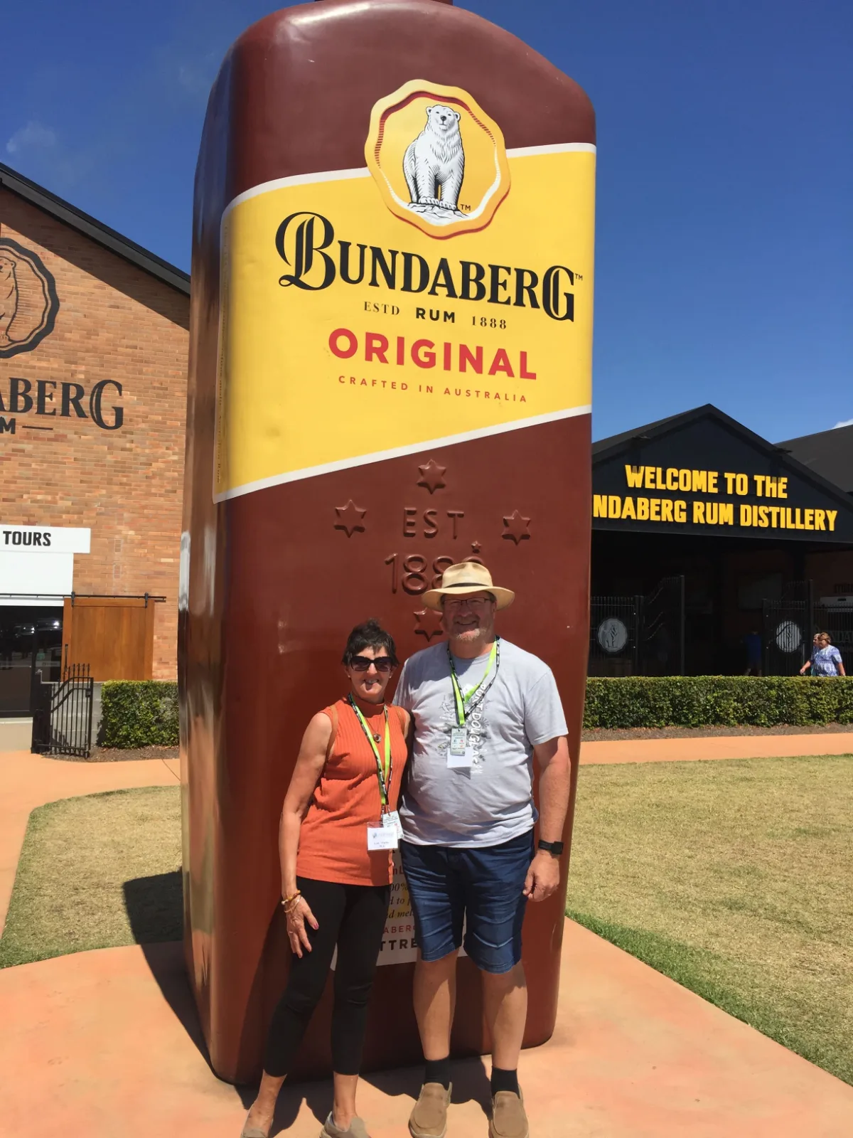 Lisa and Steve dwarfed by the giant Bundaberg Rum bottle. A necessary photo opportunity.