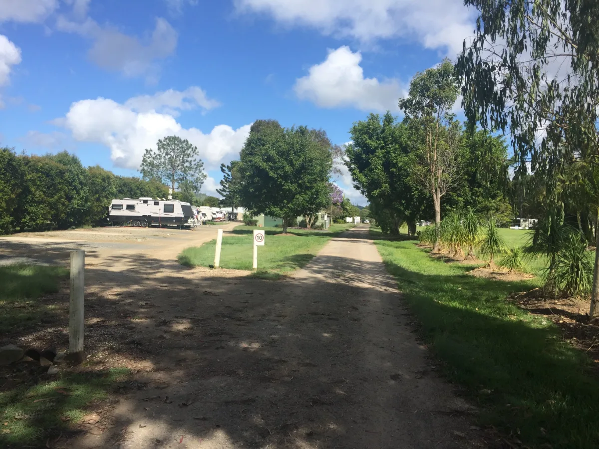 The entrance to the Standown Caravan Park, a quiet oasis in the Gympie Regional area.