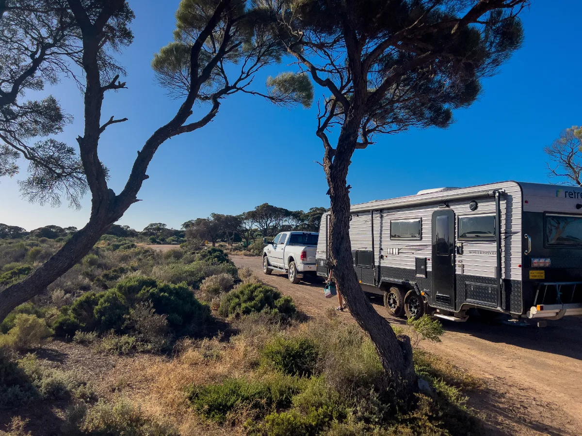 Settling in for the night near Mundrabilla, ready to tackle the Nullarbor's sights.