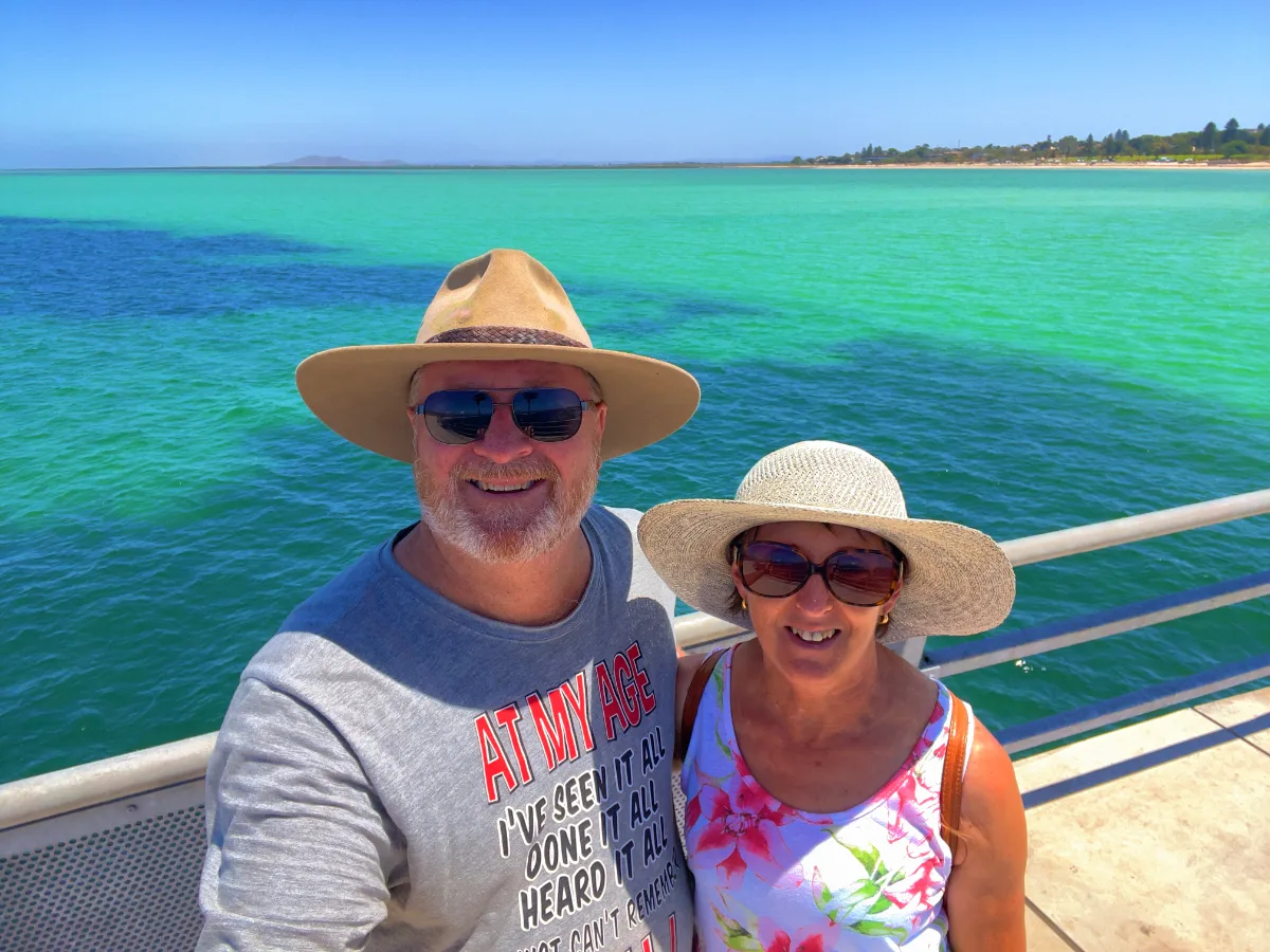 Steve and Lisa enjoying the sunshine and dolphin spotting at the Whyalla Jetty.