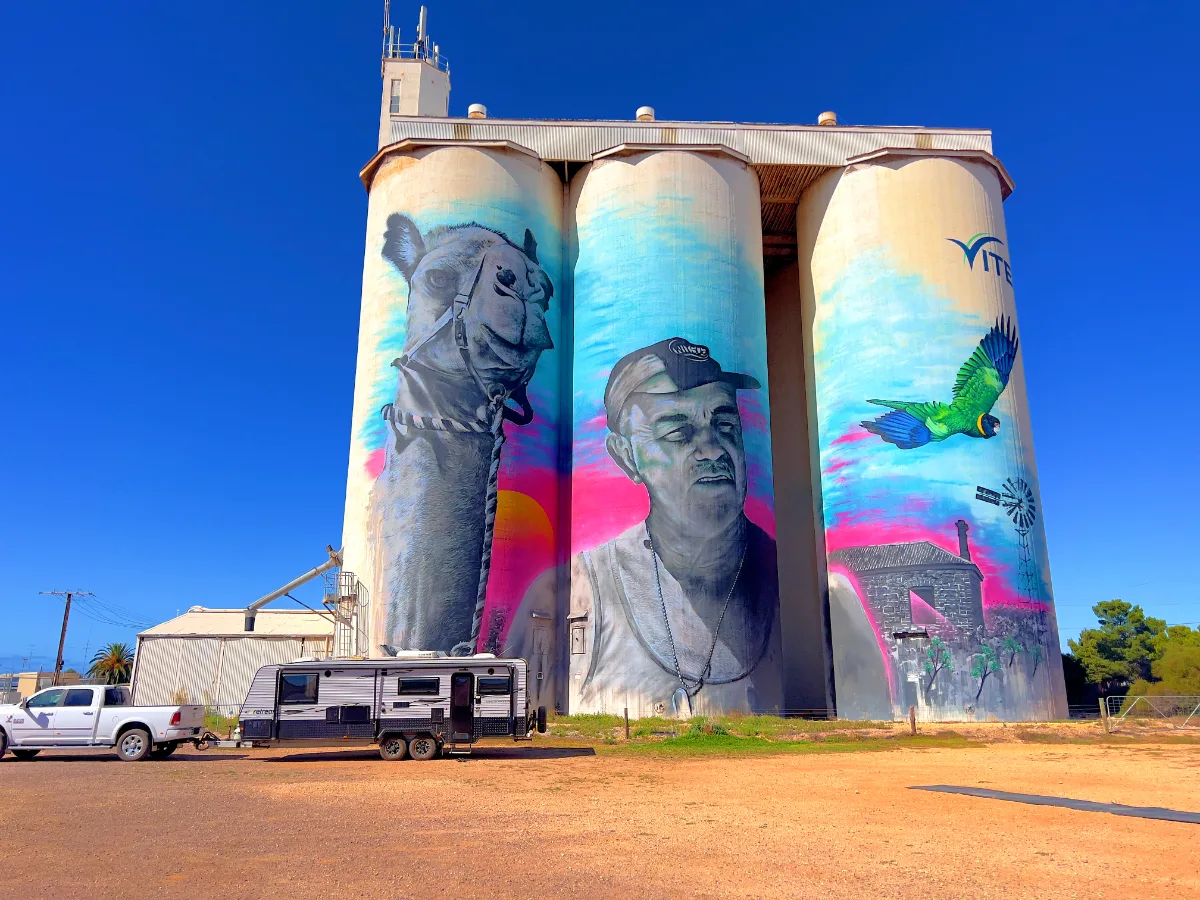The Cowell silos, featuring the iconic Lionel Deer and his camel Diamantina, are a testament to the town's spirit.