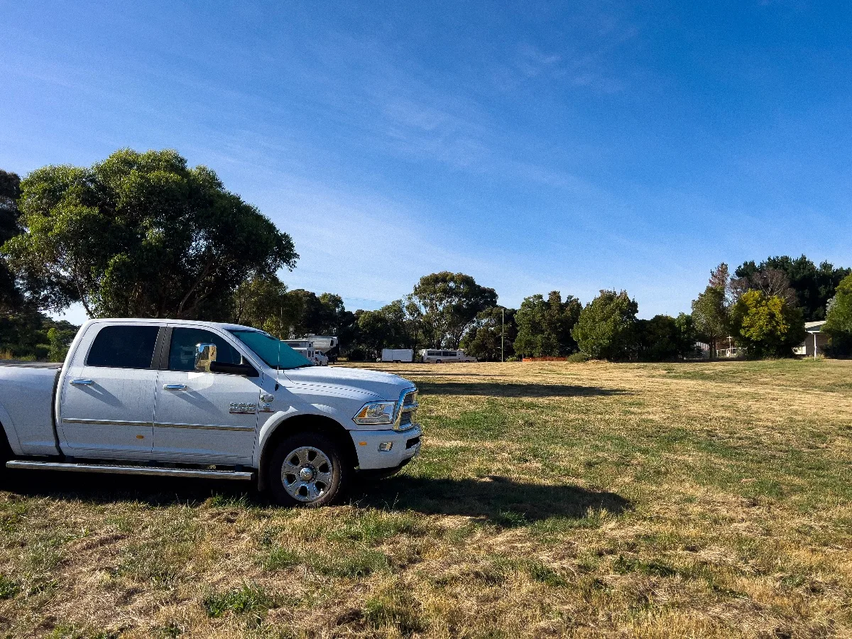 Our Ram 2500 at our temporary home for the night near Haddon, Victoria.