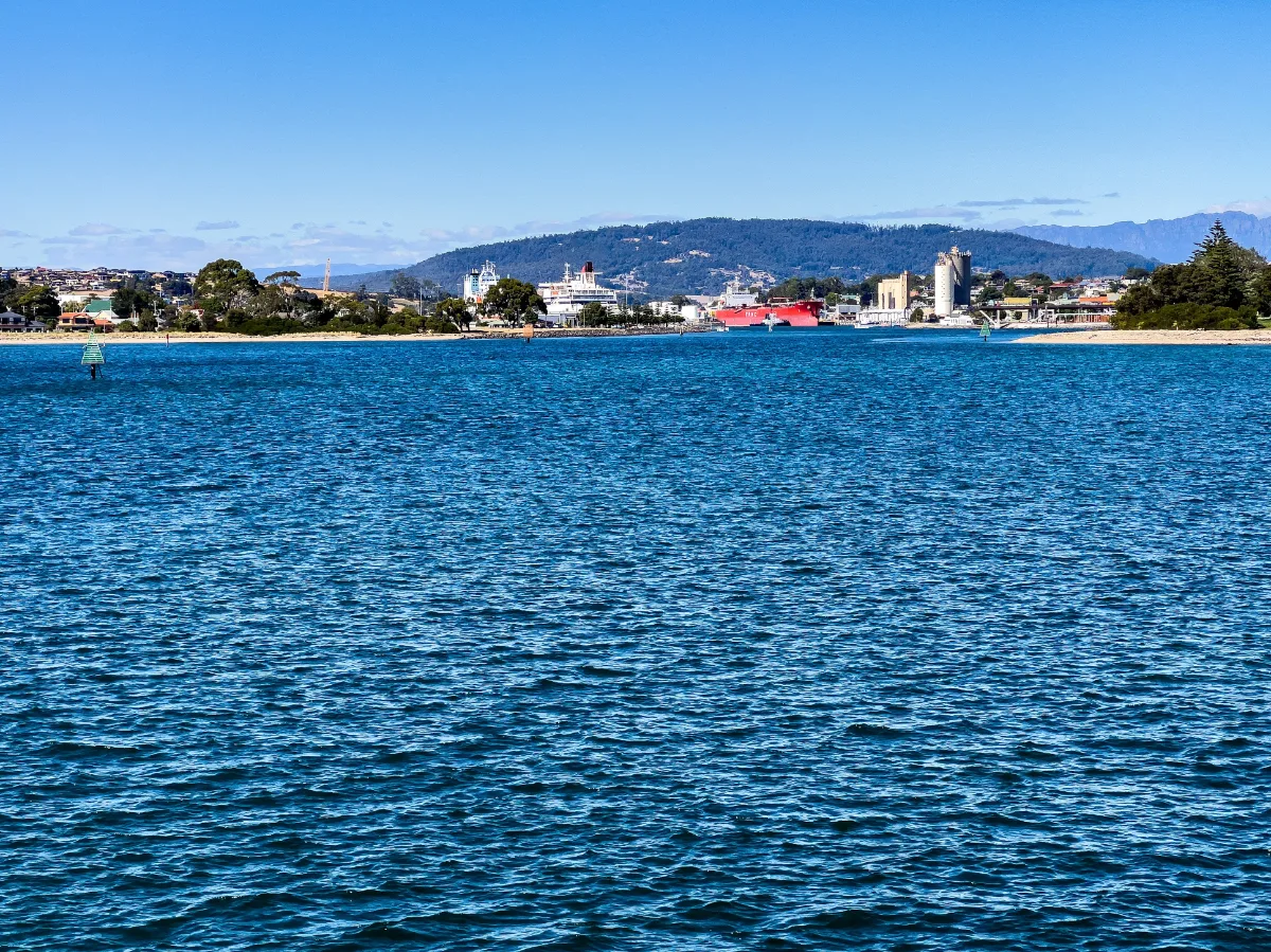 Devonport seen from the opposite bank, showing the city's reliance on the Mersey River.
