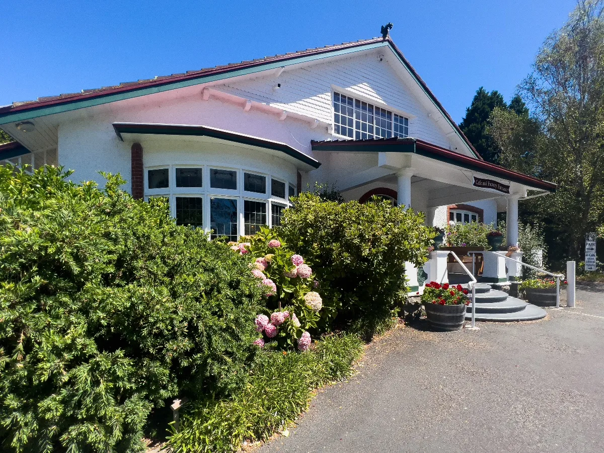 A different view of the historic building shows off its gardens and architectural lines.