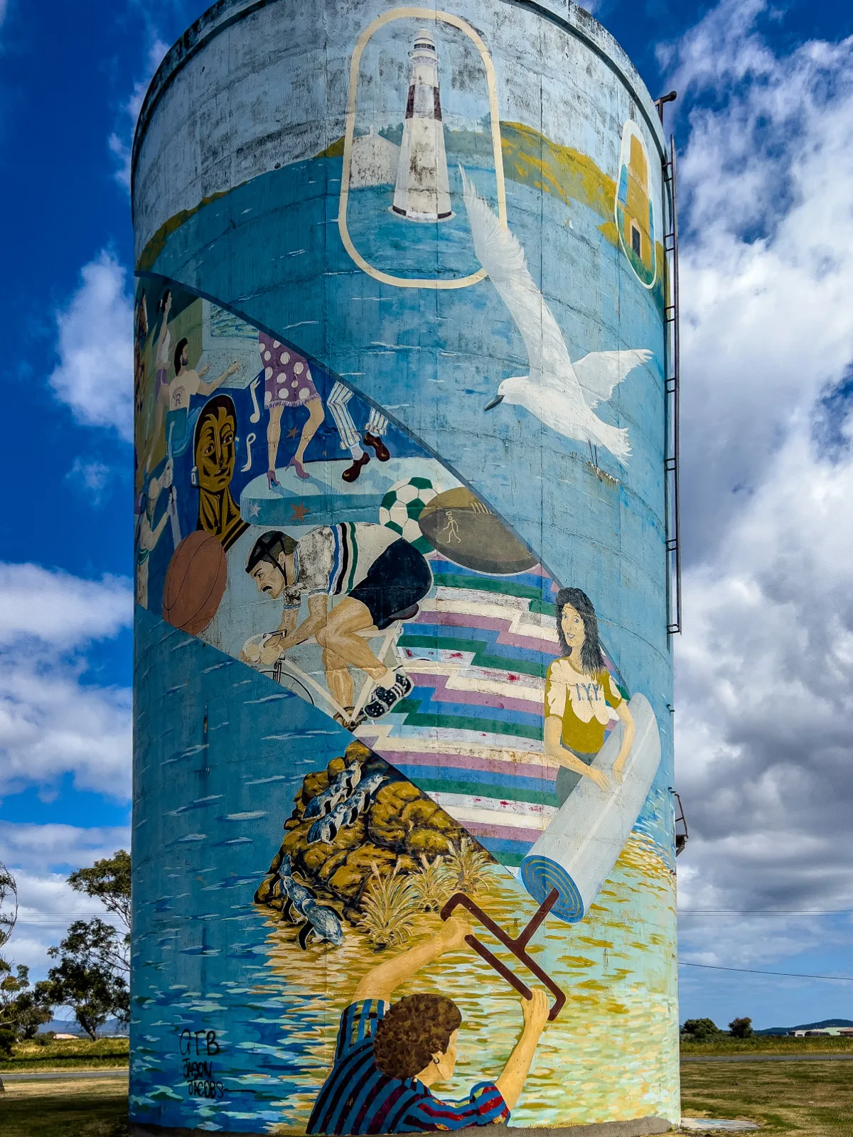 A very tall piece of art! This painted water tower tells so many stories about the local area.