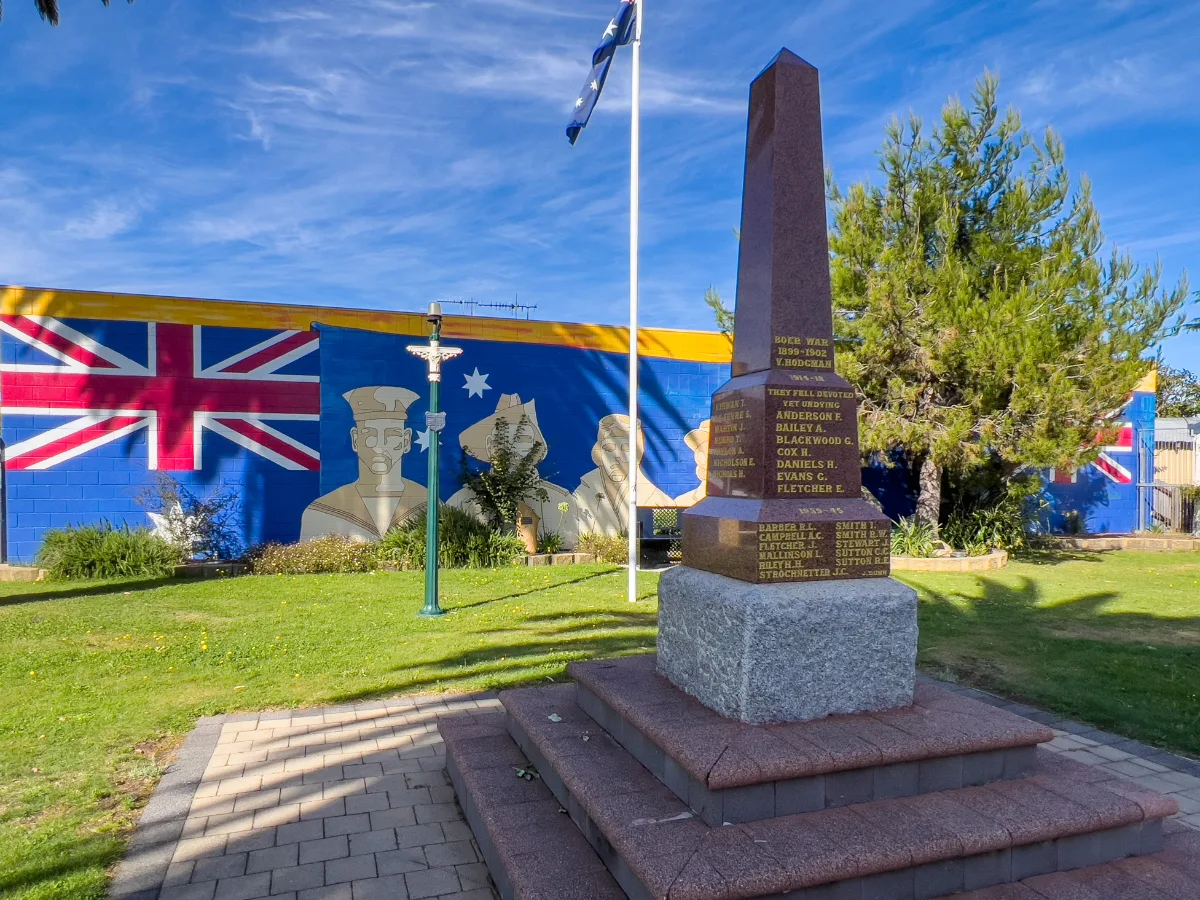 The impressive mural and memorial we found while walking through town.
