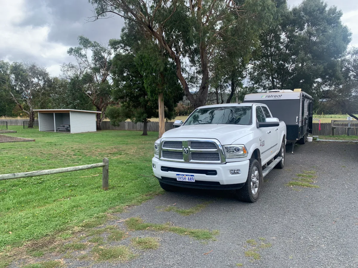 Our lucky find—securing one of the only two powered sites at the Fingal camp.