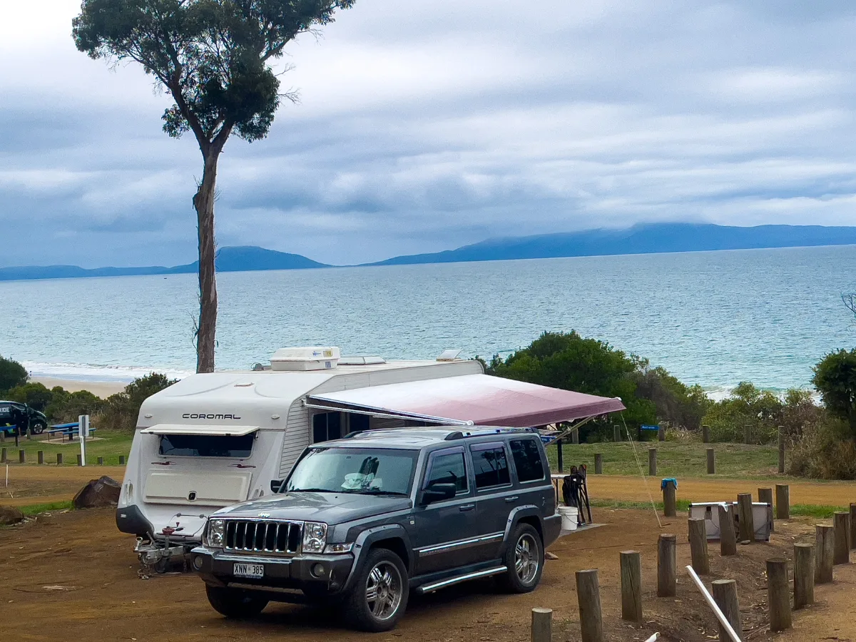 Our home for the night at Mayfield Bay, tucked right in against the coast with the ocean as our front yard.
