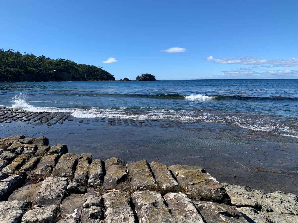 The incredible Tessellated Pavement looking like a giant’s tiled patio heading into the sea.
