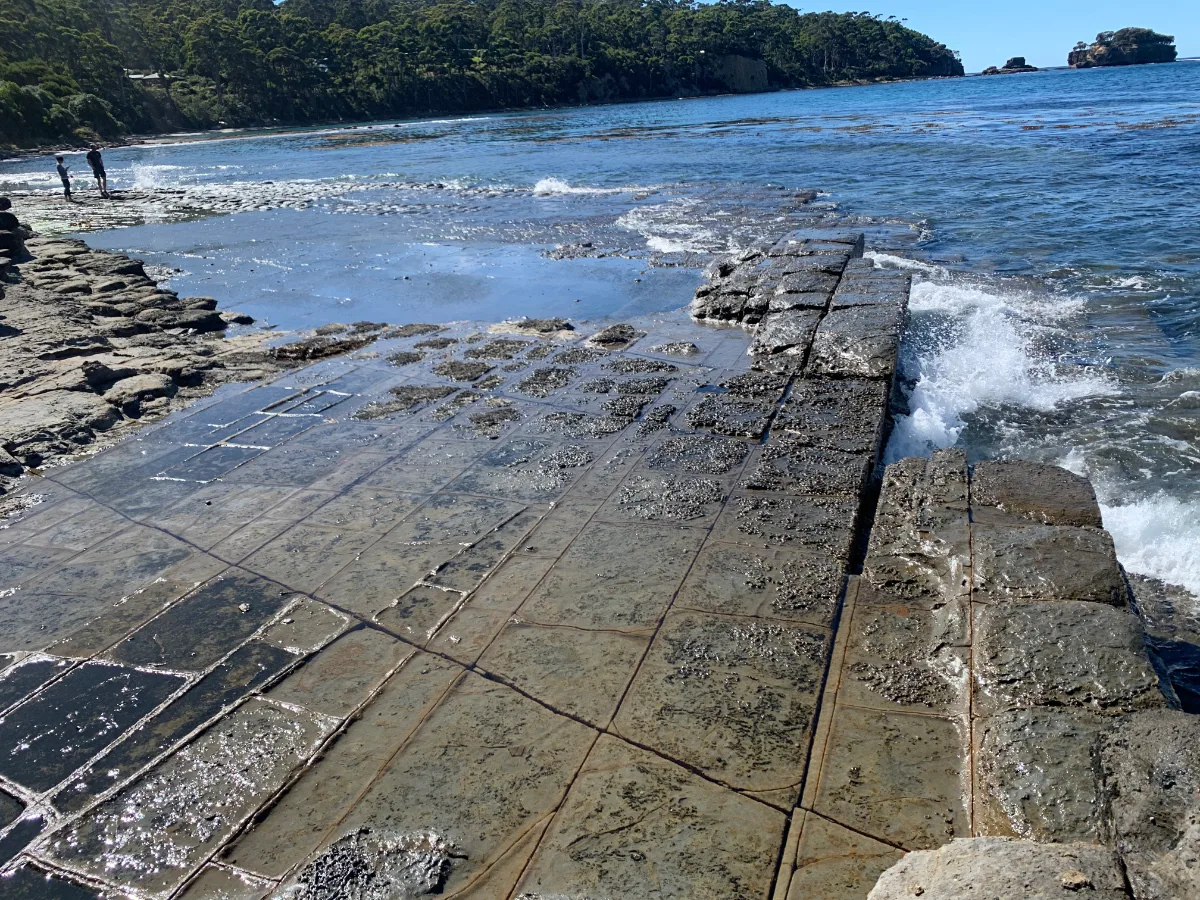 Getting a closer look at the geometric patterns etched into the rock by millions of years of salt and tide.