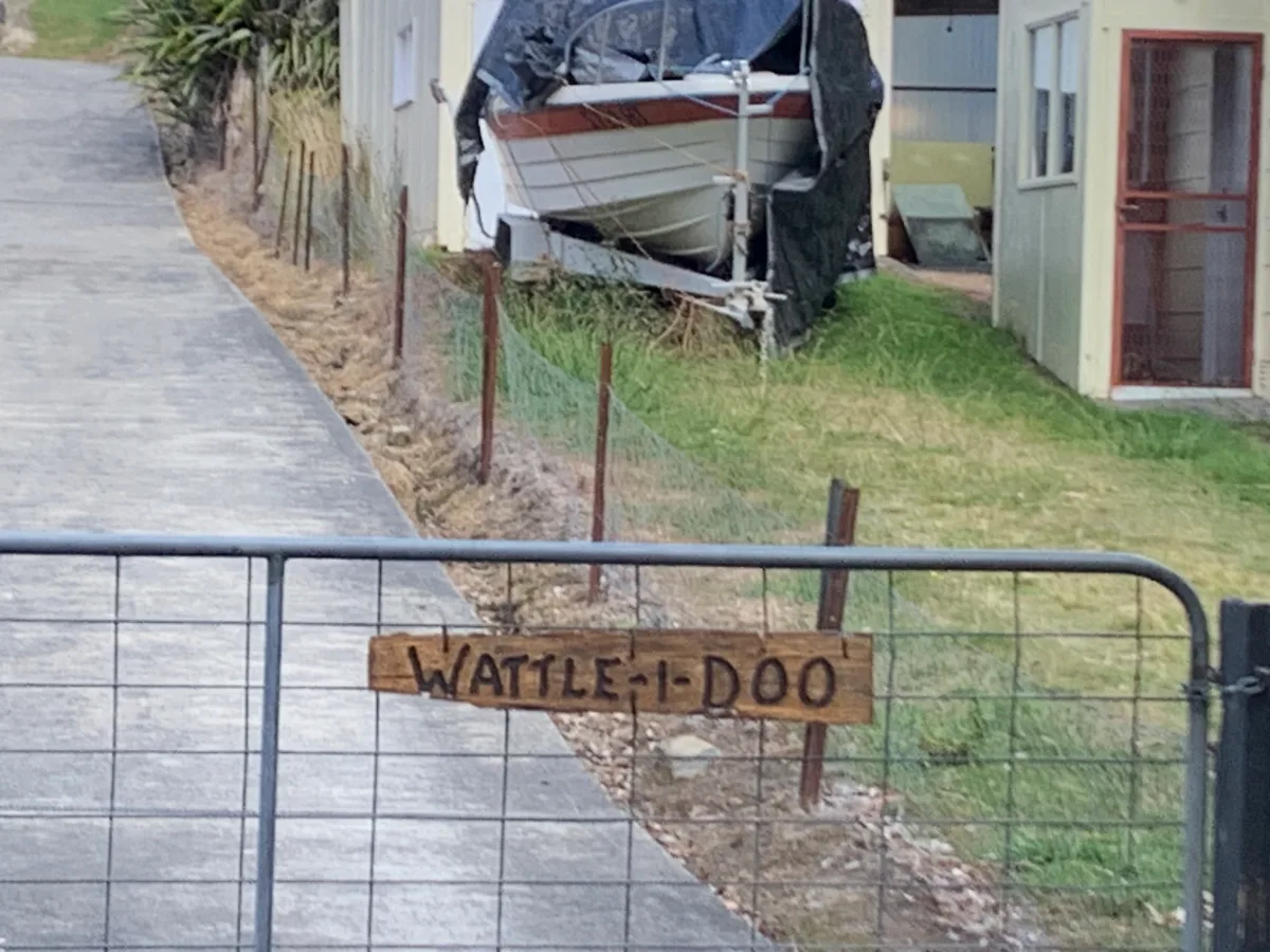 One of the many punny house signs in Doo Town—this one was a real winner.