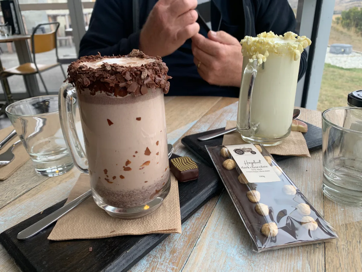 Our hot chocolates—they certainly didn't skimp on the chocolate shavings!