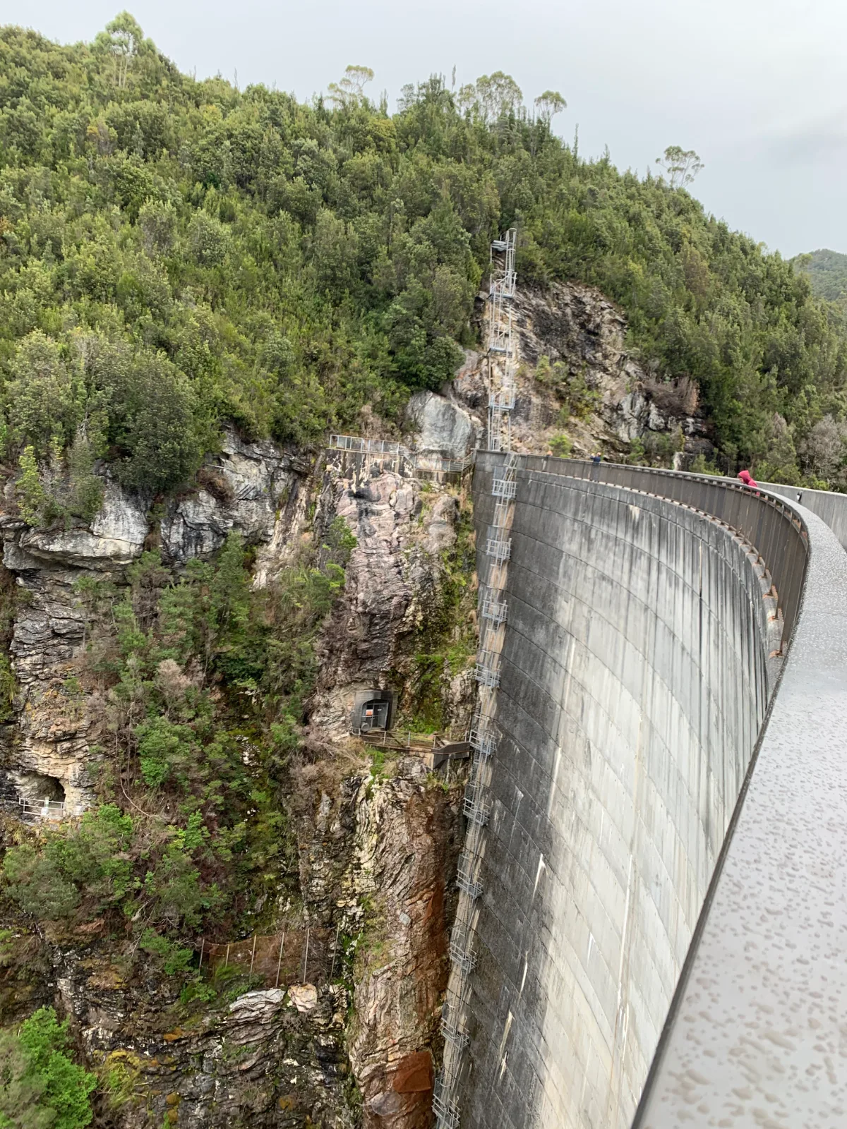 Looking straight down the 140-metre concrete face of the dam—not for the faint-hearted!