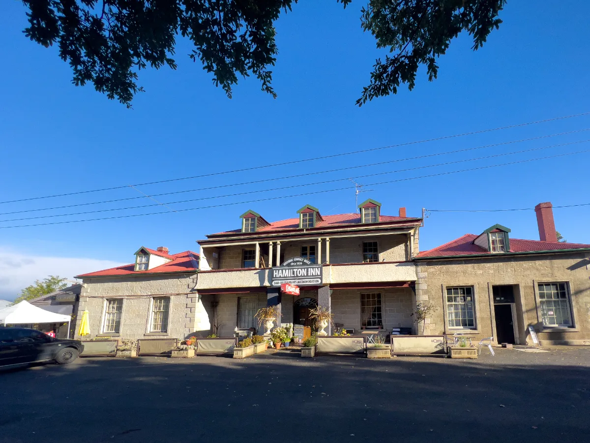 The historic Hamilton Inn looking picture-perfect under a clear blue sky.