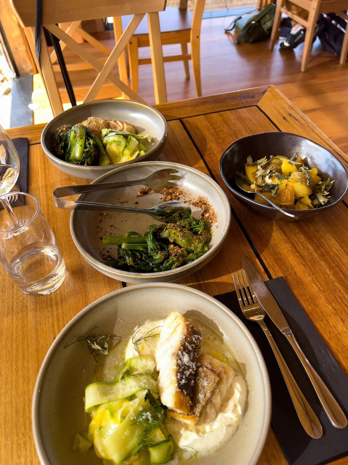 Our anniversary spread was a feast of local Tasmanian flavours, from fresh fish to seasonal greens.