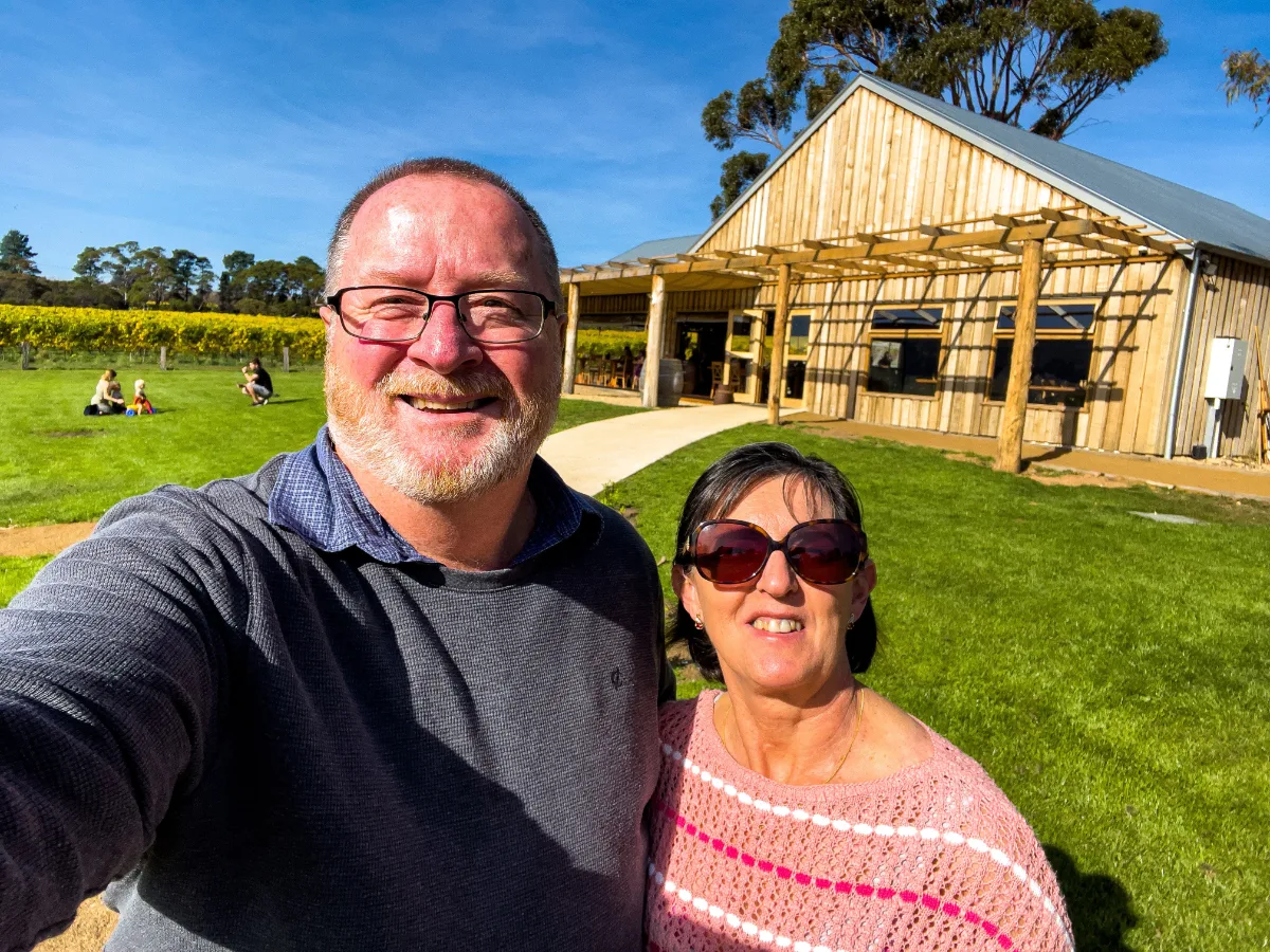 A quick selfie of us at the vineyard, making sure we have a record of our big 40th anniversary lunch.