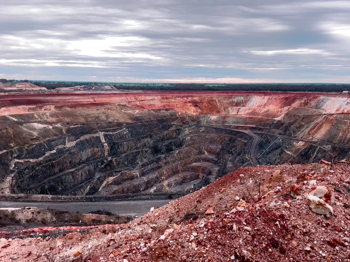 The vast Edna May Gold Mine stretches before us, a testament to the gold mining industry in Westonia, Western Australia.