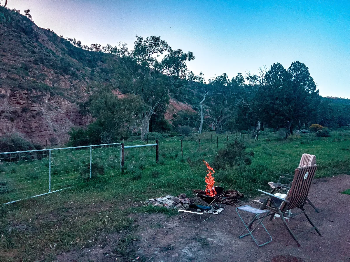 A perfect end to the day: a crackling fire under a South Australian sky.