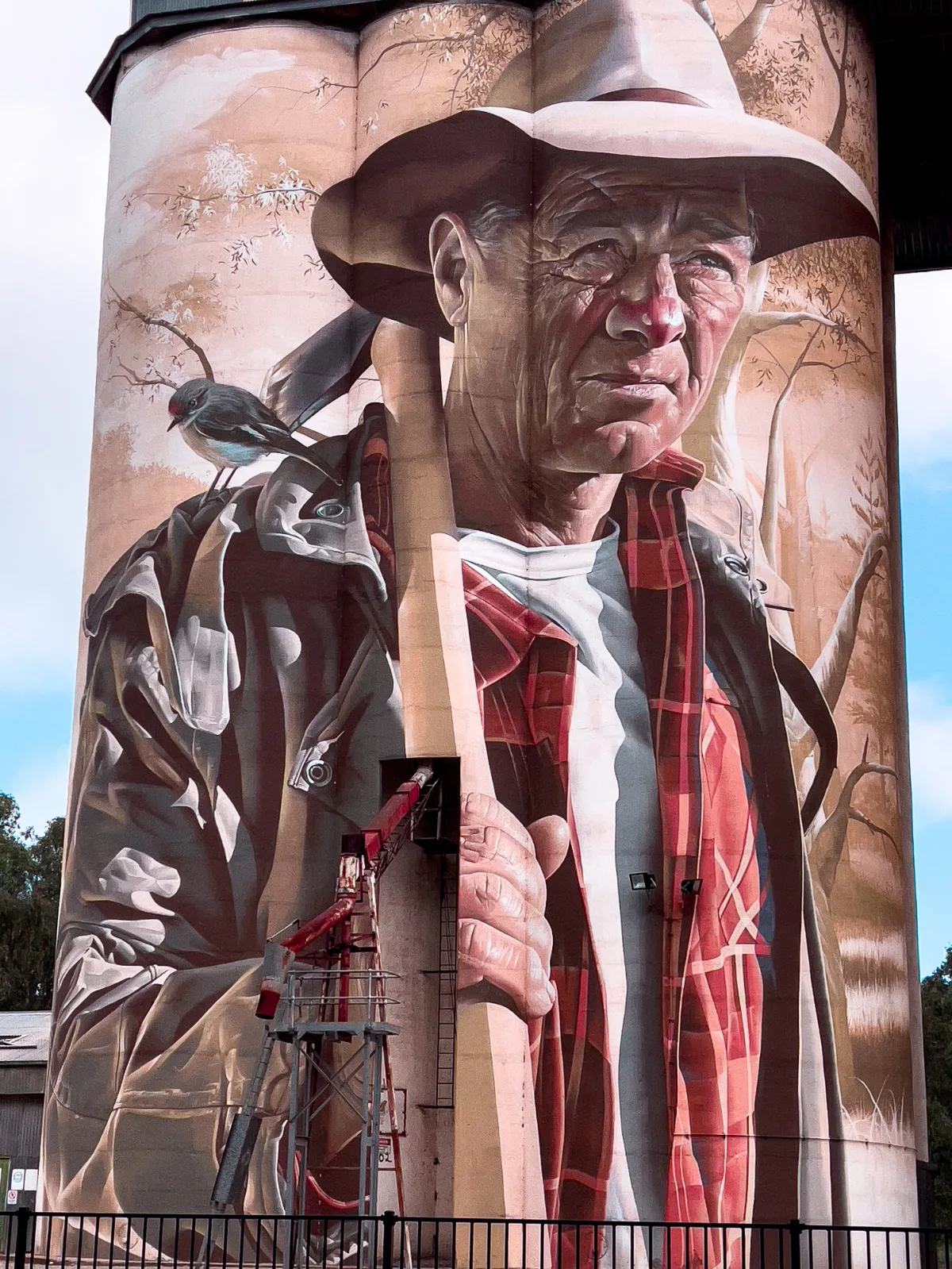 A closer look at the detail in the artist's depiction of the local farmer.