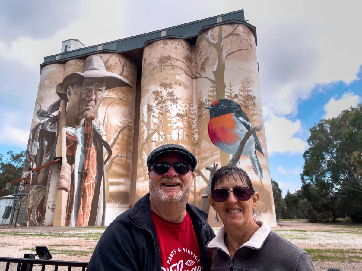 A quick snap of us in front of the imposing silos. It really gives you a sense of their size.