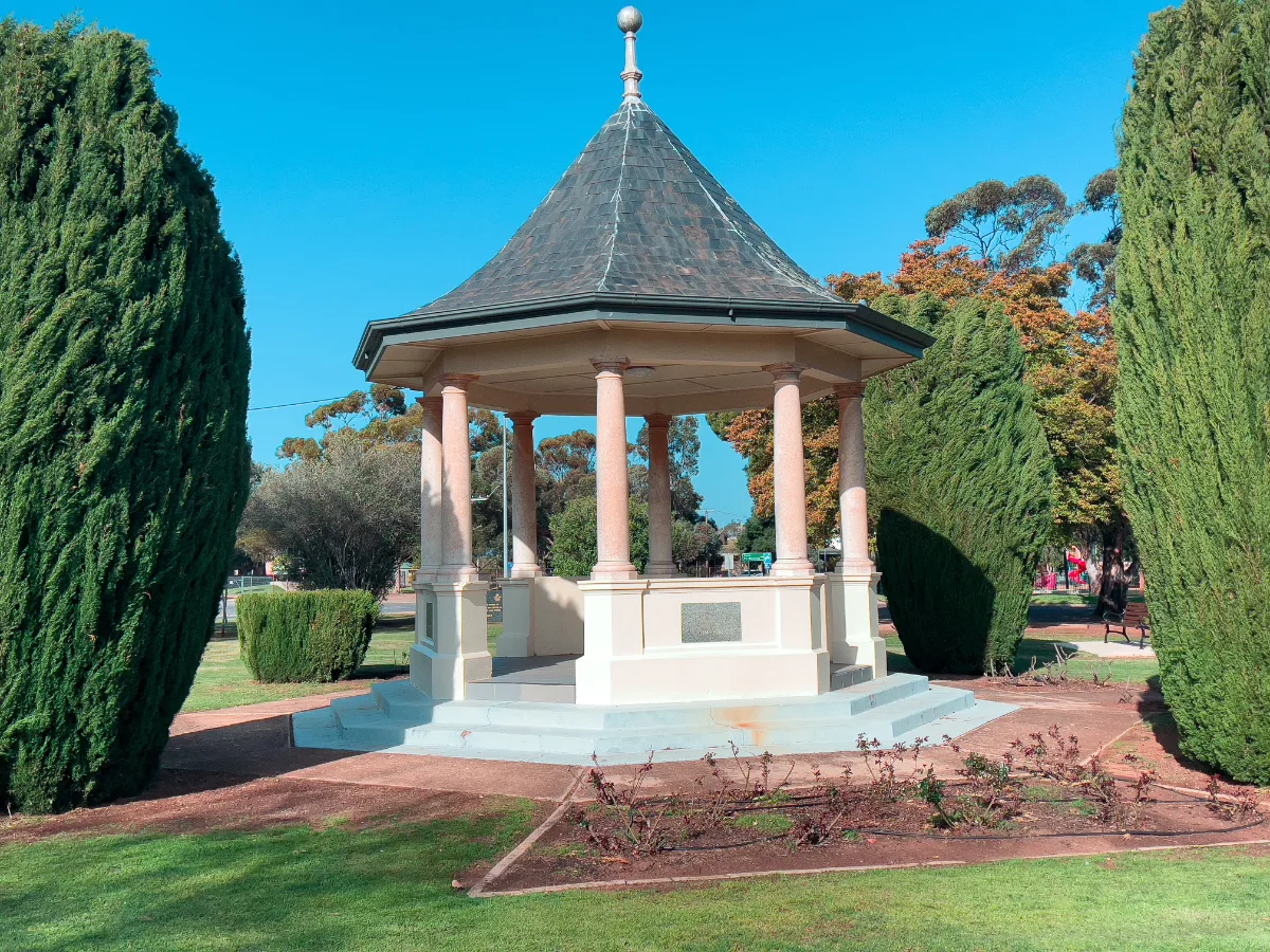 A picturesque rotunda stands proudly in the Crystal Brook town park.