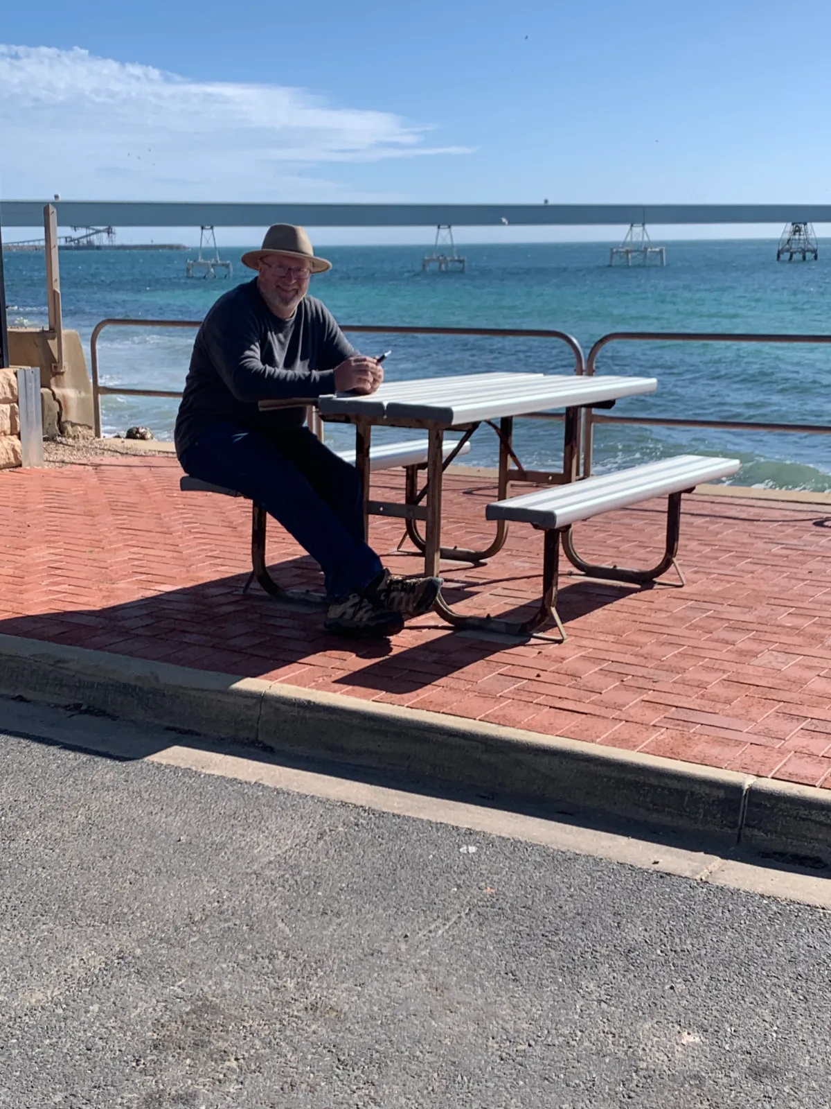 Steve braves the elements, finding a relatively calm spot by the sea in Wallaroo.