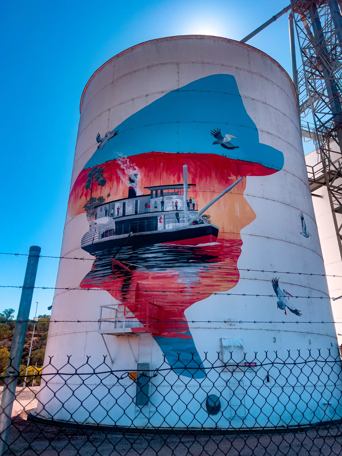The silos of Paringa stand tall, bearing images of the PS Industry and Captain Pearl Wallace.