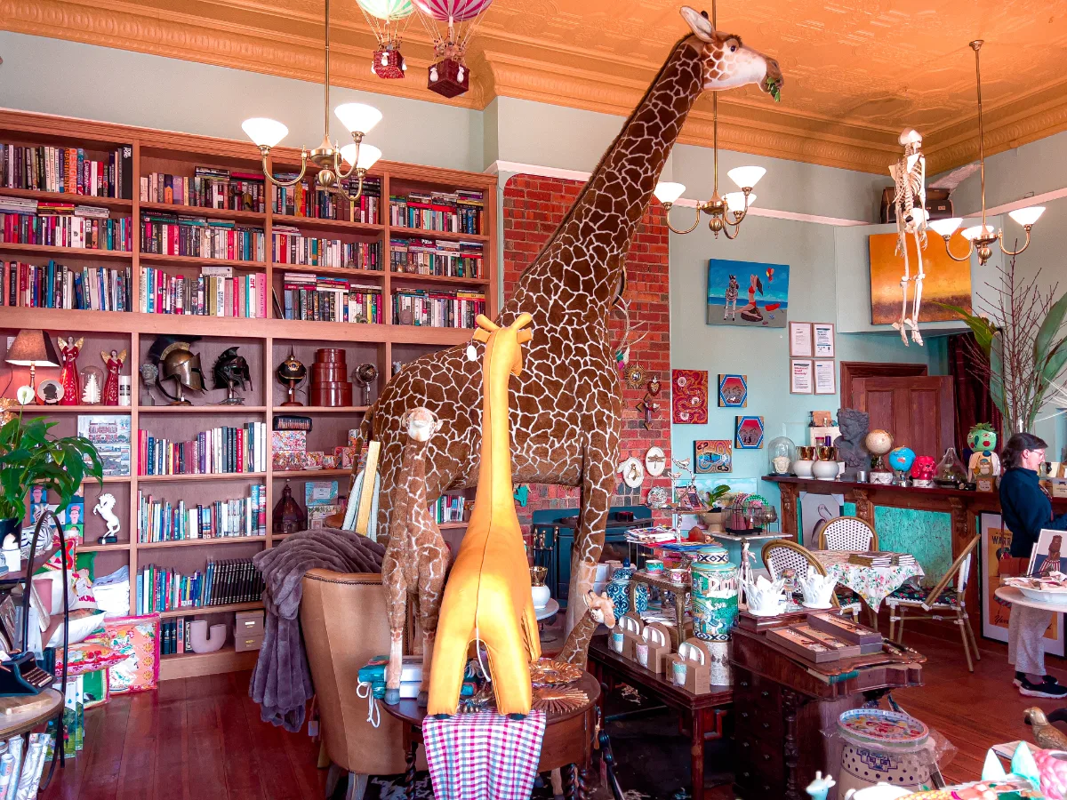 Inside the Dimboola Imaginarium, we were greeted by an eclectic collection including a very large giraffe.
